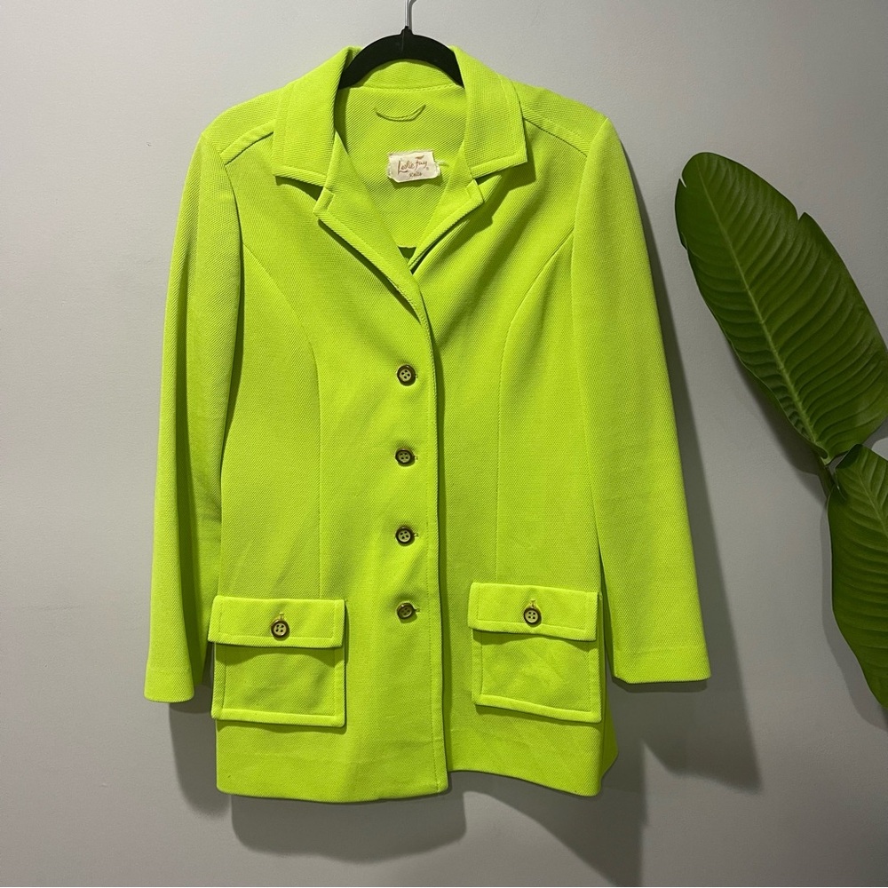 Vintage 1970’s Leslie Fay Knits Lime Green Blazer S/M